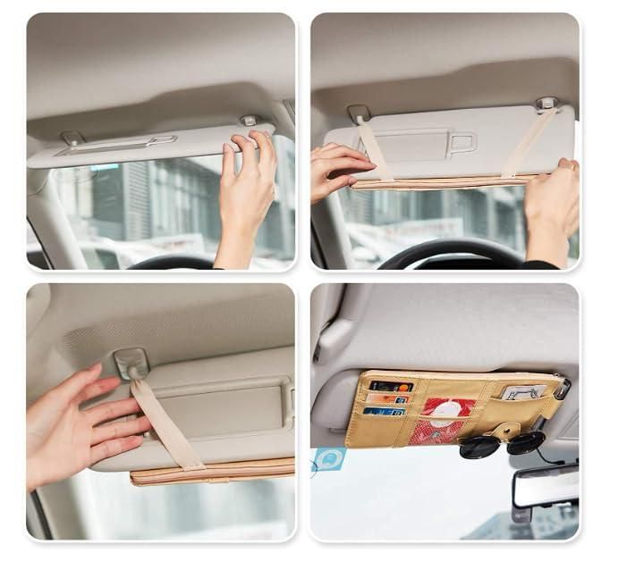 Car Sun Visor Multi-Compartment Storage Leather Organizer
