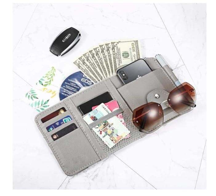 Car Sun Visor Multi-Compartment Storage Leather Organizer