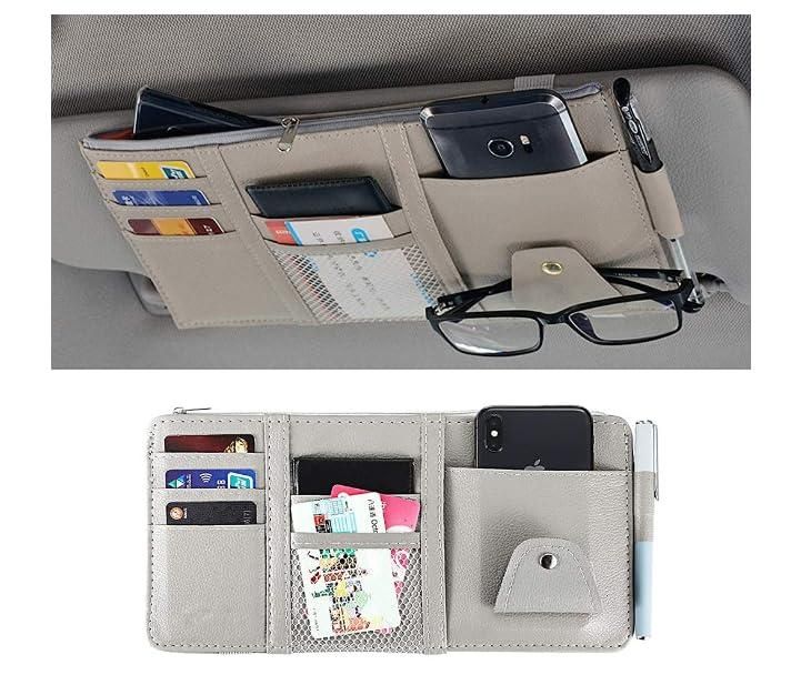 Car Sun Visor Multi-Compartment Storage Leather Organizer