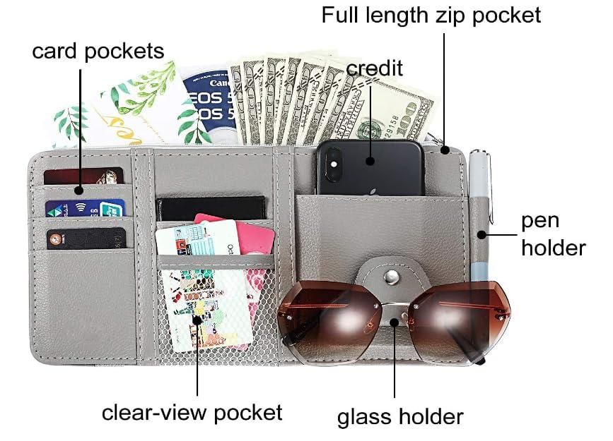 Car Sun Visor Multi-Compartment Storage Leather Organizer