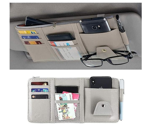 Car Sun Visor Multi-Compartment Storage Leather Organizer